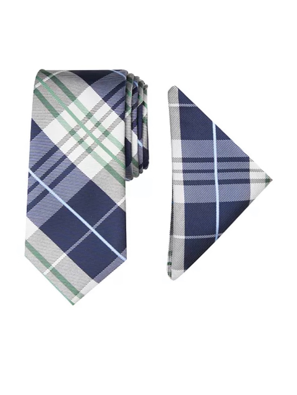 Nautica - Men’s Lydonia Plaid Navy and Green Tie with Pocket Square